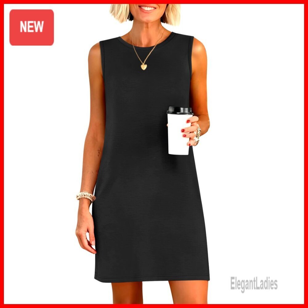 Sleeveless Crewneck Mini Dress, Rayon Blend, Regular Fit, Summer Casual
